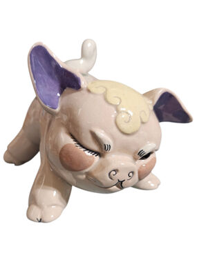 Kay Finch Winking Pig Mid Century California Pottery Floral Pig Figurine 1950s